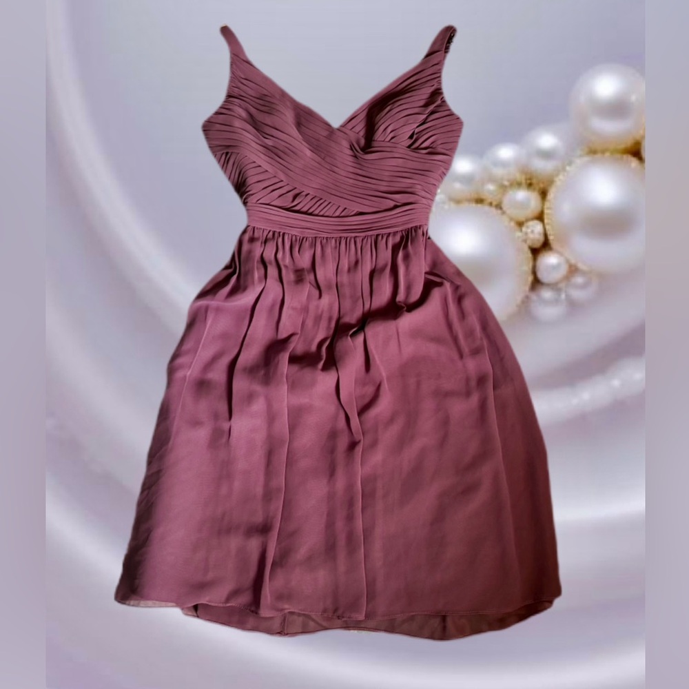 David's Bridal Beautiful V-Neck Chiffon Midi Dress